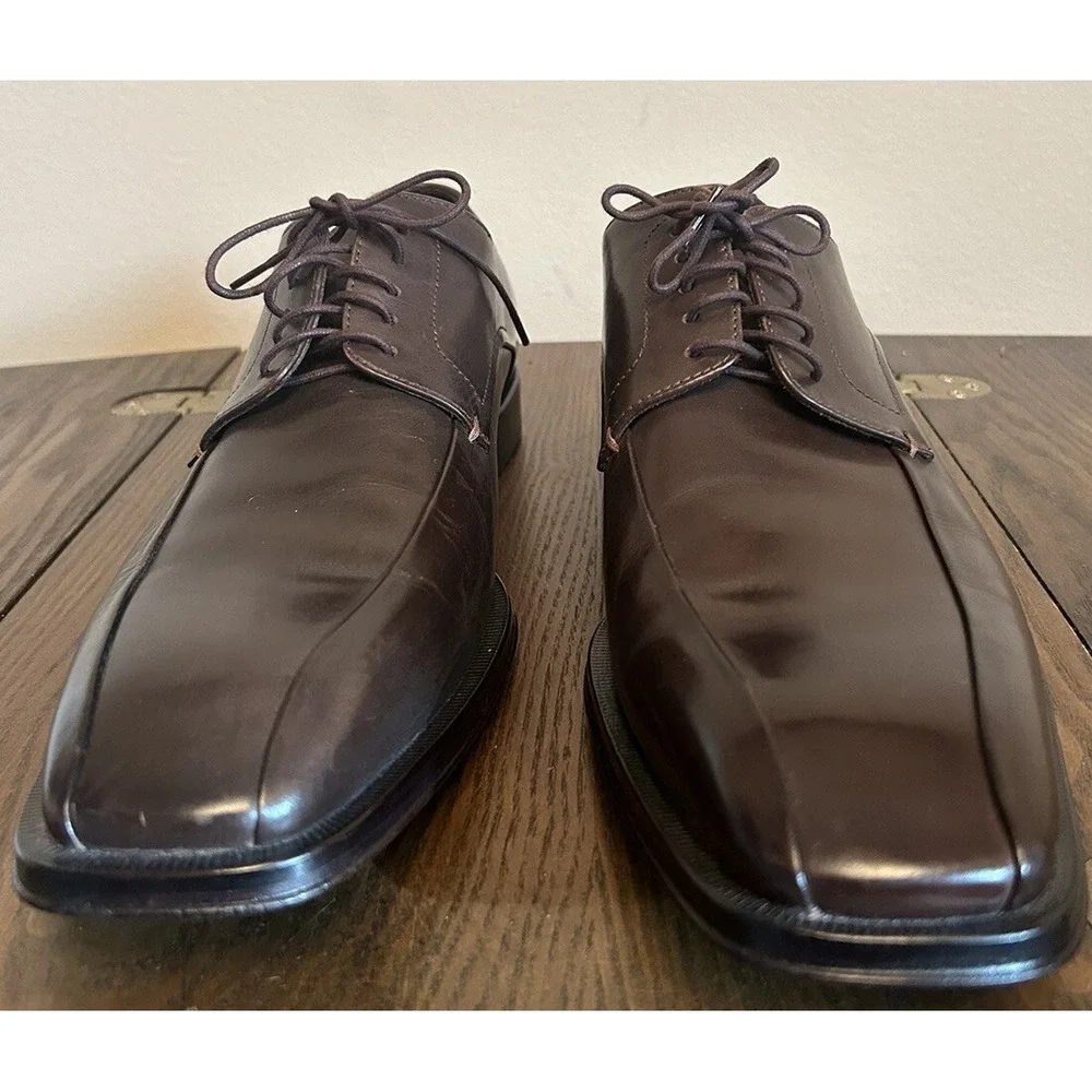 Boss Hugo Boss Men's Brown Leather Lace Up Dress Shoes Sz 9 Square Toe